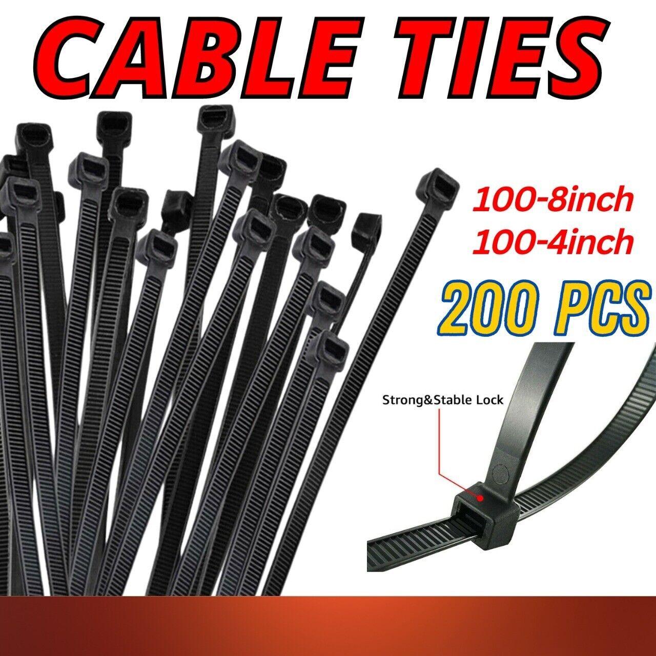 200PCS Cable Ties Zip Nylon Black Nylon Wire Wrap Tie UV Weather Resistant - Nioor