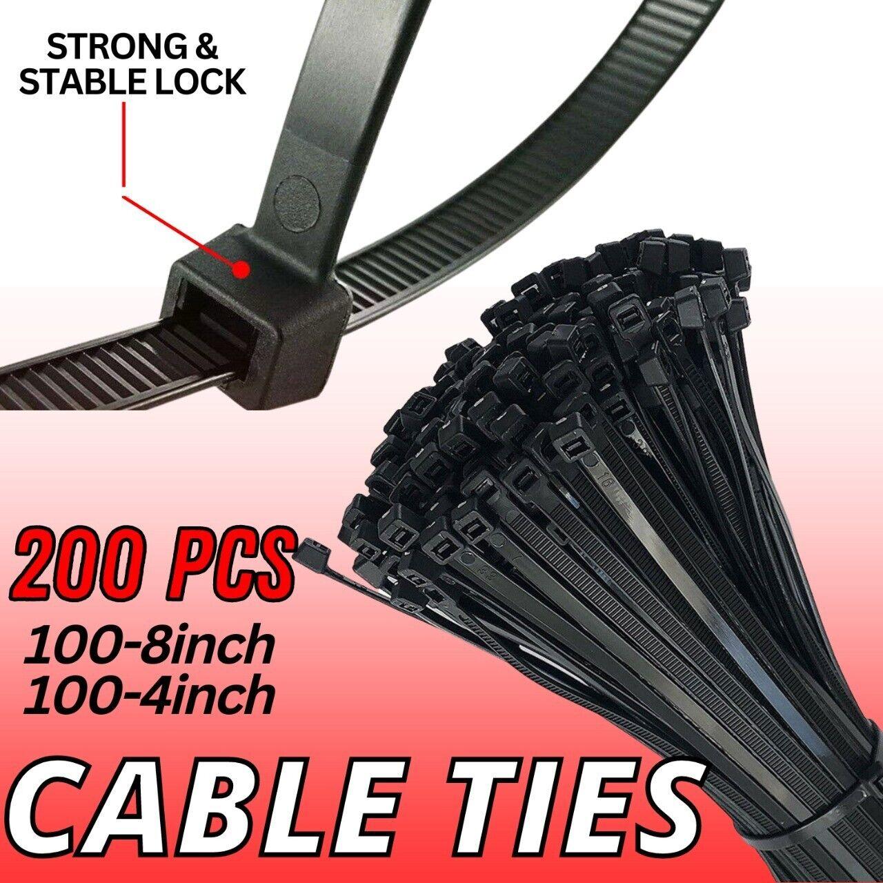 200PCS Cable Ties Zip Nylon Black Nylon Wire Wrap Tie UV Weather Resistant - Nioor