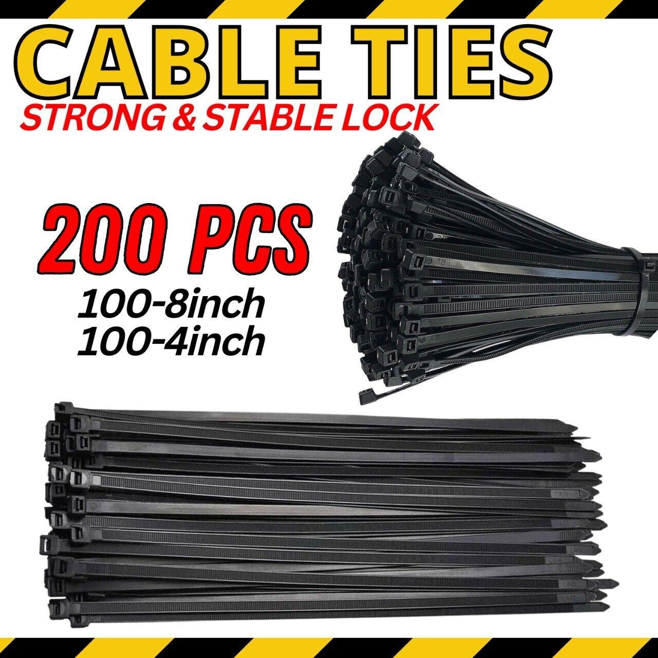 200PCS Cable Ties Zip Nylon Black Nylon Wire Wrap Tie UV Weather Resistant - Nioor