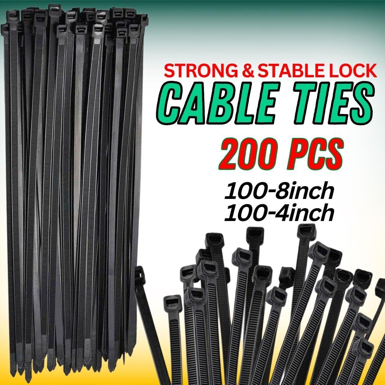 200PCS Cable Ties Zip Nylon Black Nylon Wire Wrap Tie UV Weather Resistant - Nioor