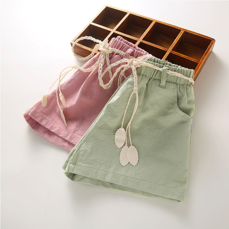 Children's thin cotton and linen shorts