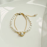 Women's Baroque Freshwater Pearl Simplicity Double-layer Bracelet