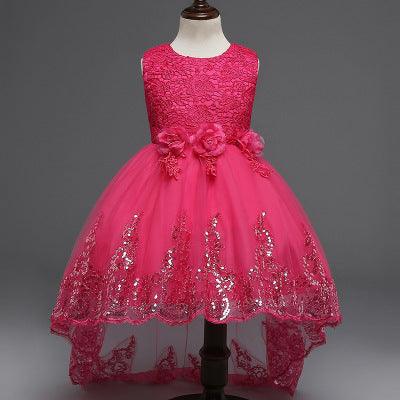 2021 new spring flowers flower girl dress Princess Dress Girls wedding dress skirt trailing sequins wholesale - Nioor