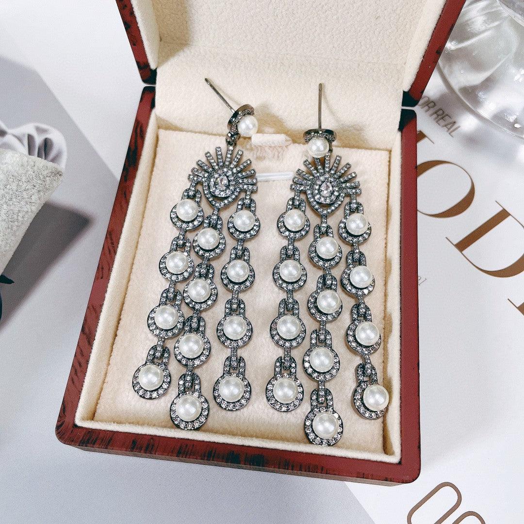 Micro Inlay Zircon Style Beaded Fringe Earrings - Nioor