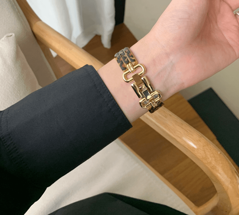 Gold Buckle Resin Stitching Metal Strap - Nioor