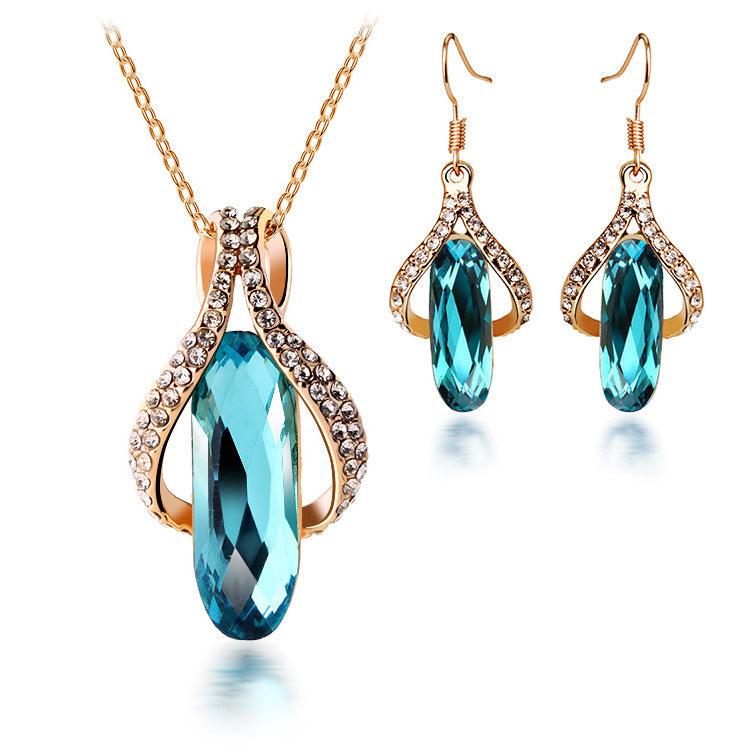 Gold-plated diamond earrings pendant set - Nioor