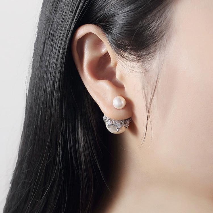 Sterling Silver Double-sided Pearl Stud Earrings - Nioor