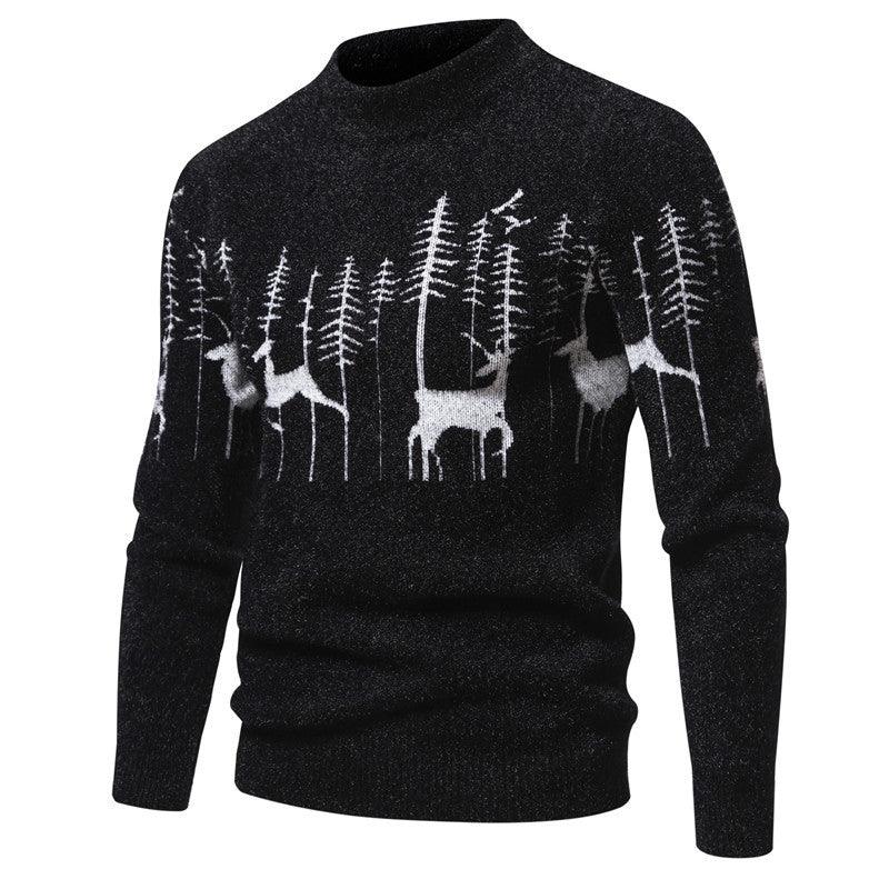 Christmas Sweater Men's Warm Deer Printed Round Neck Sweater - Nioor