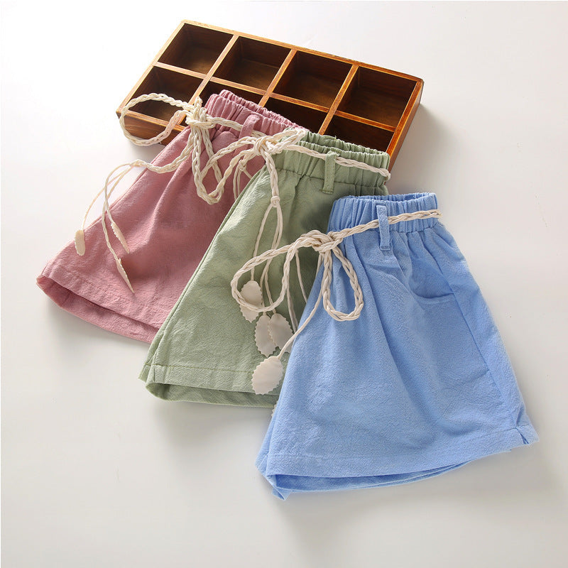 Children's thin cotton and linen shorts