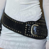 American Retro Corns Personality Leather Wide Belt - Nioor