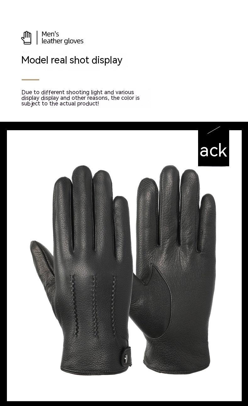 Fleece-lined Thickened Real Leather Gloves - Nioor