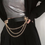 Punk Gold Rivet Chain Women's Belt Women's Elastic Stretch Wide Waist Corded Waist Black Slim Belt - Nioor