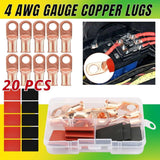 20pcs 4 AWG Gauge Copper Lugs W BLACK & RED Heat Shrink End Ring Terminals Wire - Nioor