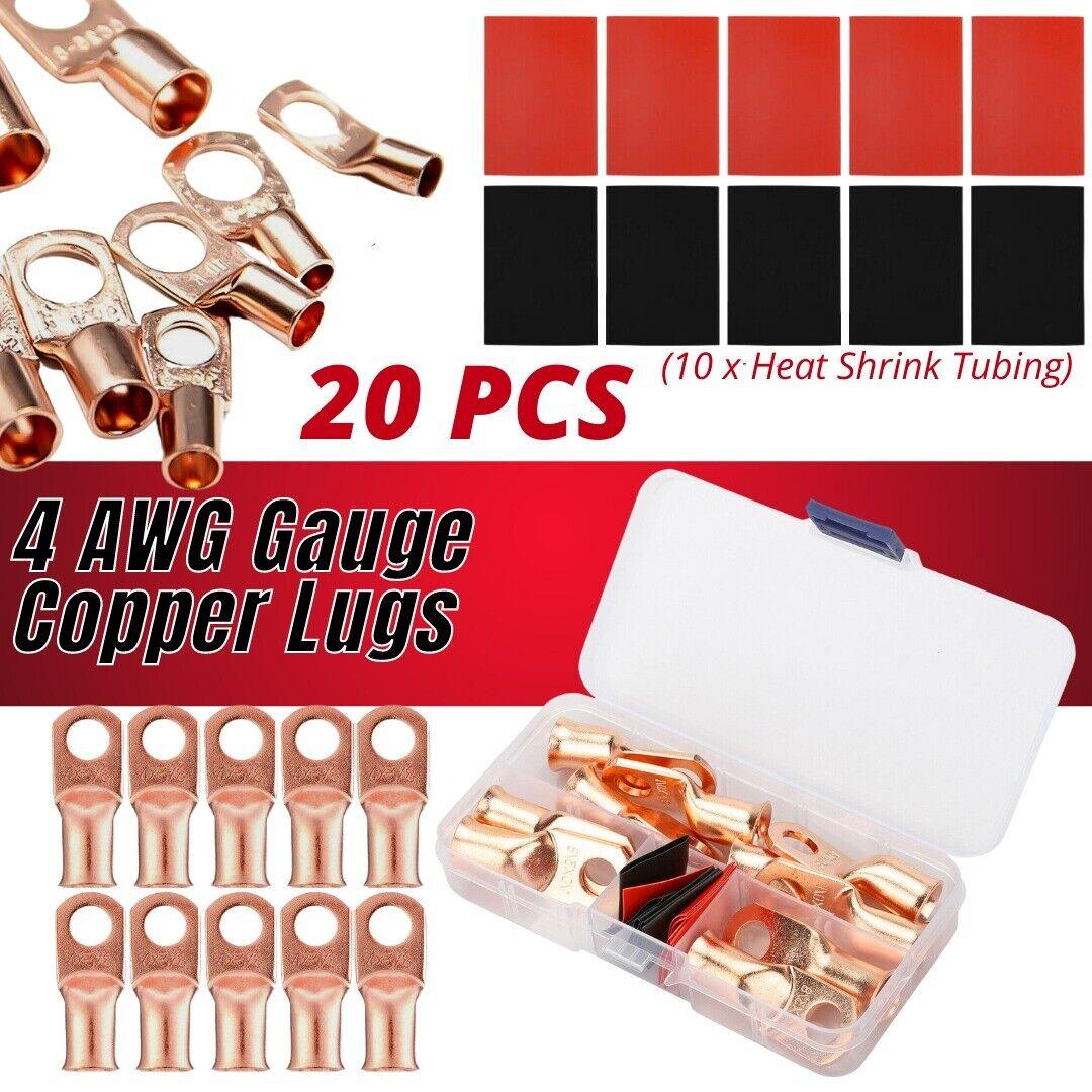 20pcs 4 AWG Gauge Copper Lugs W BLACK & RED Heat Shrink End Ring Terminals Wire - Nioor