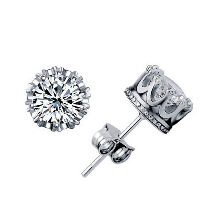 Diamond Zircon Crown Stud Earrings - Nioor