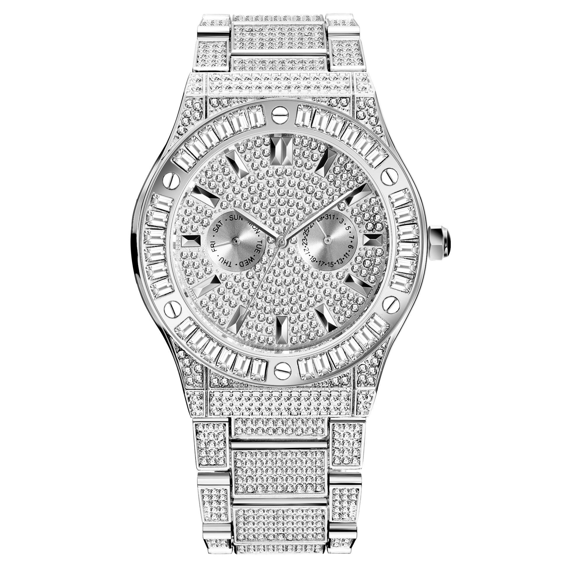 Hip Hop Style Diamond High-end Square Diamond Large Dial Waterproof Men's Quartz Watch - Nioor