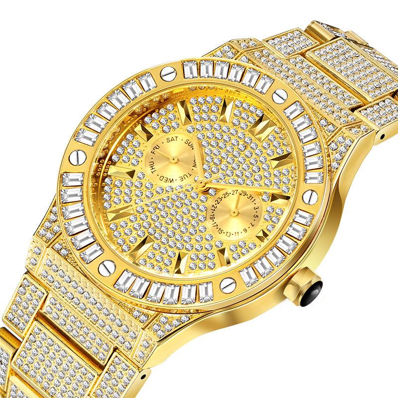 Hip Hop Style Diamond High-end Square Diamond Large Dial Waterproof Men's Quartz Watch - Nioor