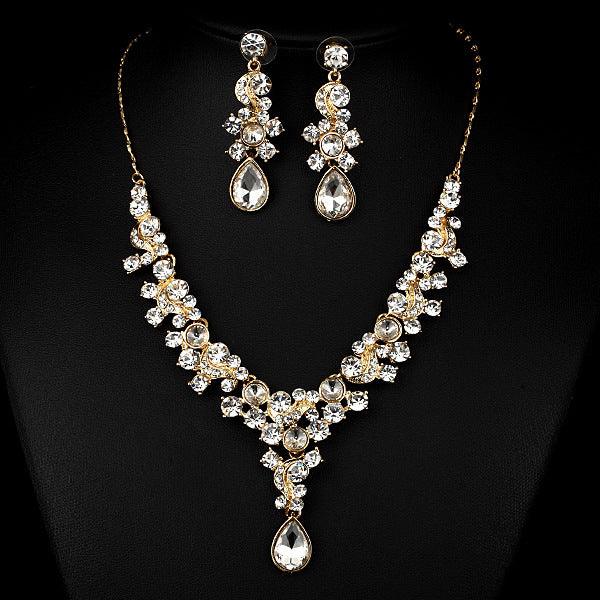 Western Wedding Photography Wedding Bride Necklace Earrings Simple Two Piece Suite Imported Transparent Diamond Jewelry - Nioor