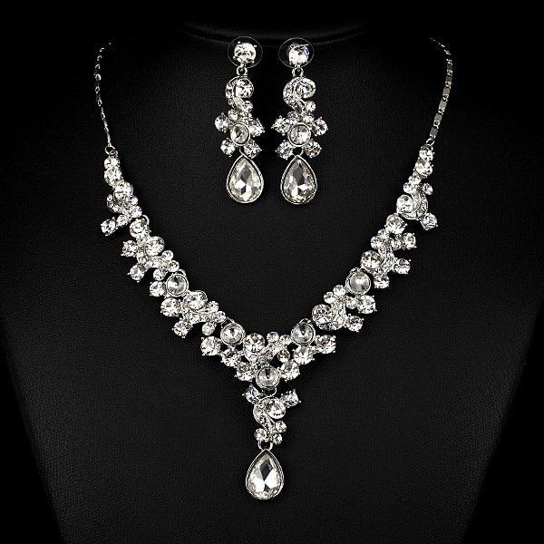 Western Wedding Photography Wedding Bride Necklace Earrings Simple Two Piece Suite Imported Transparent Diamond Jewelry - Nioor