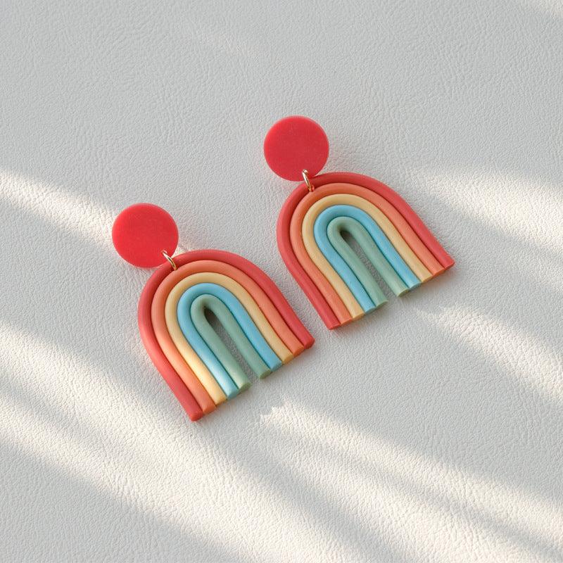 Ins Rainbow Polymer Clay Earrings Clay Hand Made Retro - Nioor