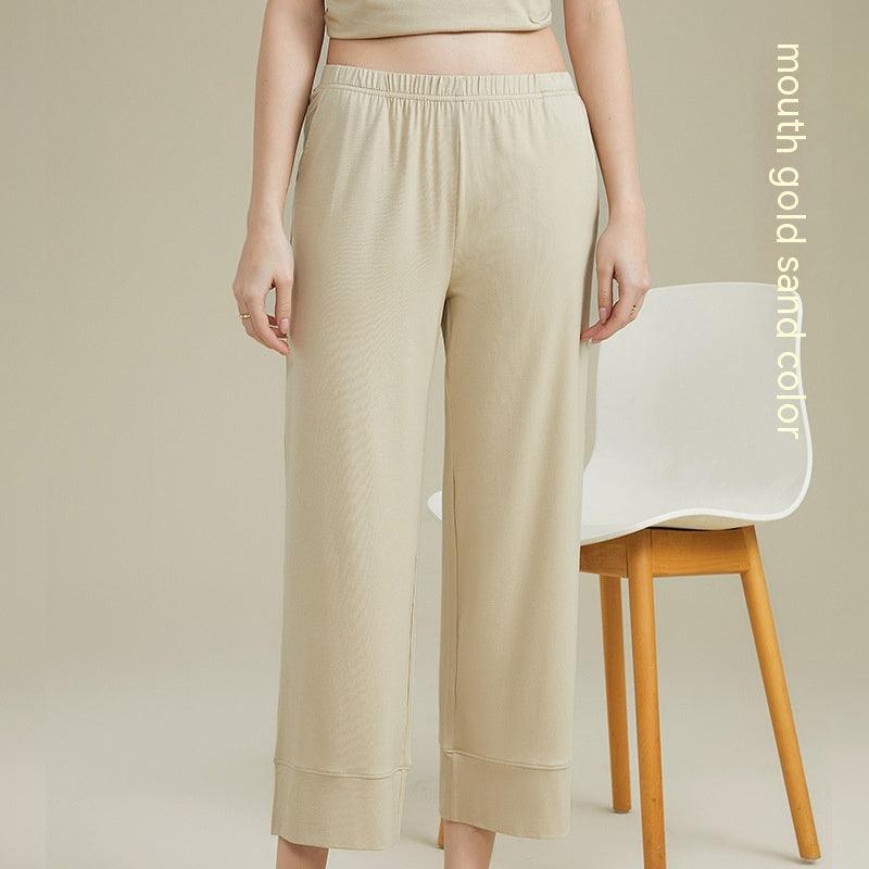 Women's Acetate Youke Silk Straight-leg Pants Outer Wear Cool Ankle-length Pants Leisure Pajamas Trousers - Nioor