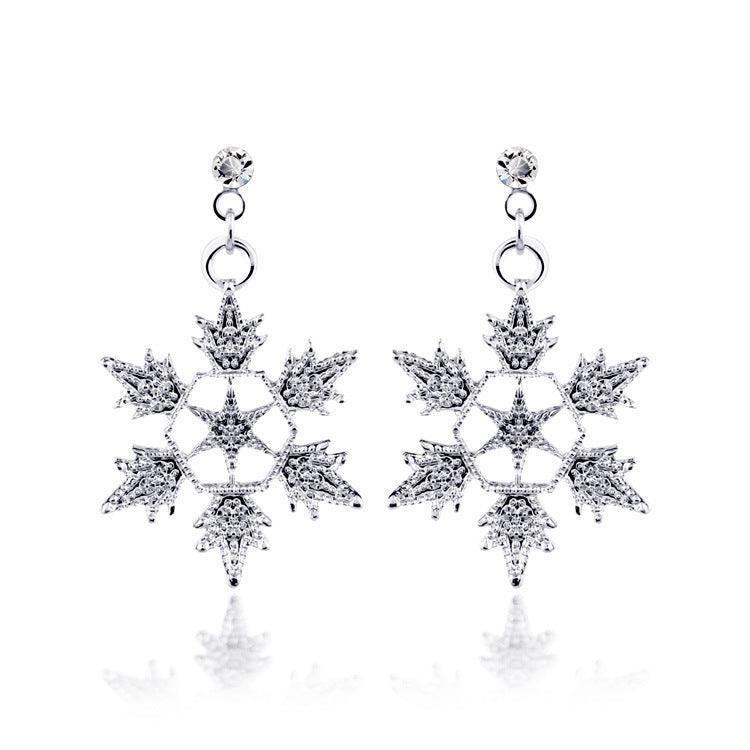 Exquisite Bridal Christmas Snowflake Necklace, Earring Set, Wedding Jewelry, Wedding Dress, Jewelry 4590 - Nioor