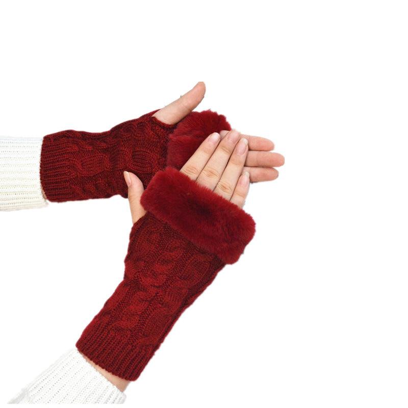 Women's Knitted Half Finger Solid Color Twist Gloves - Nioor