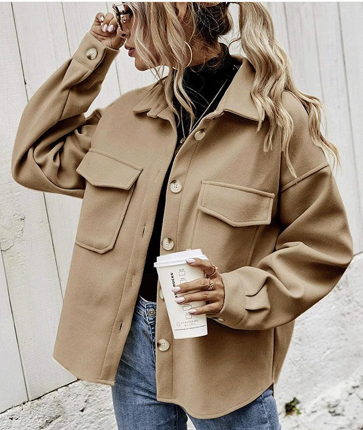 Winter Coat Women Lapel Single-breasted Thickened Solid Color Jacket Woolen Loose Short Coat For Women Fashion Outwear Clothing - Nioor