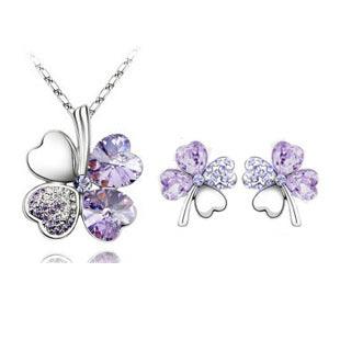 Four-leaf clover crystal necklace earrings - Nioor