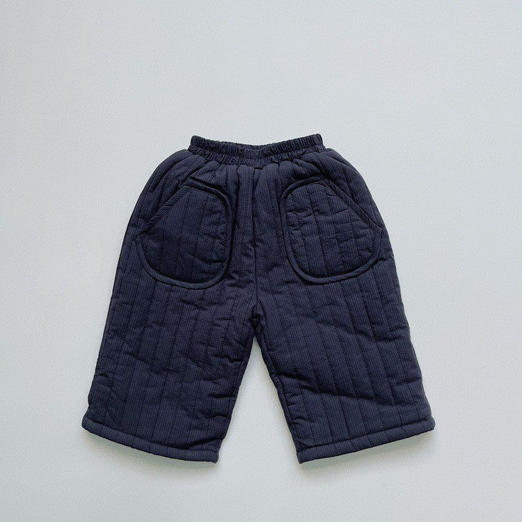 Lightweight Quilted Children's Clothing Children's Velvet Pants Eight Points Straight-leg Pants