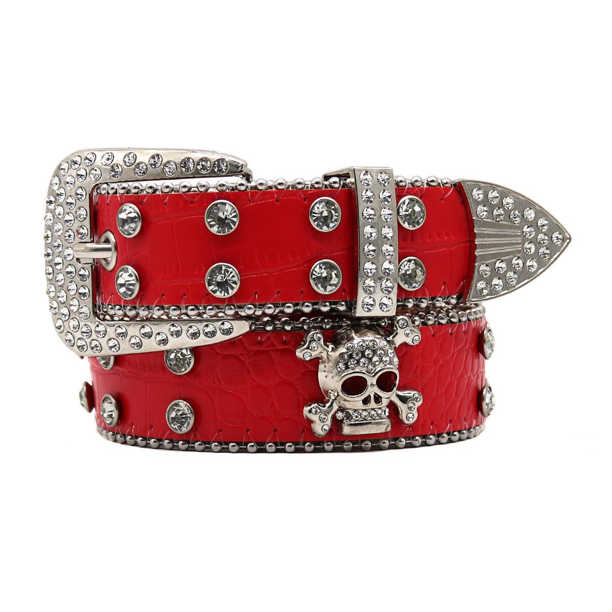 Rhinestone Skull Wide Belt Men - Nioor