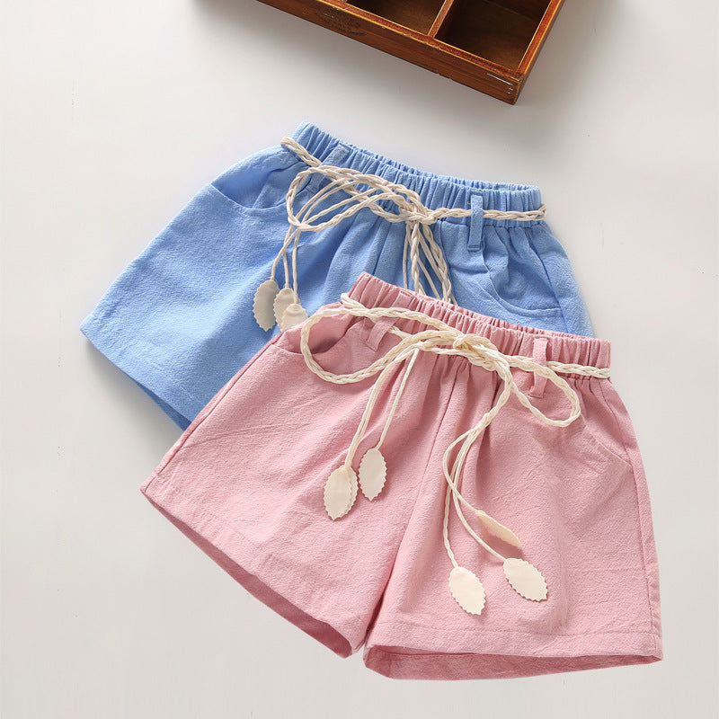 Children's thin cotton and linen shorts