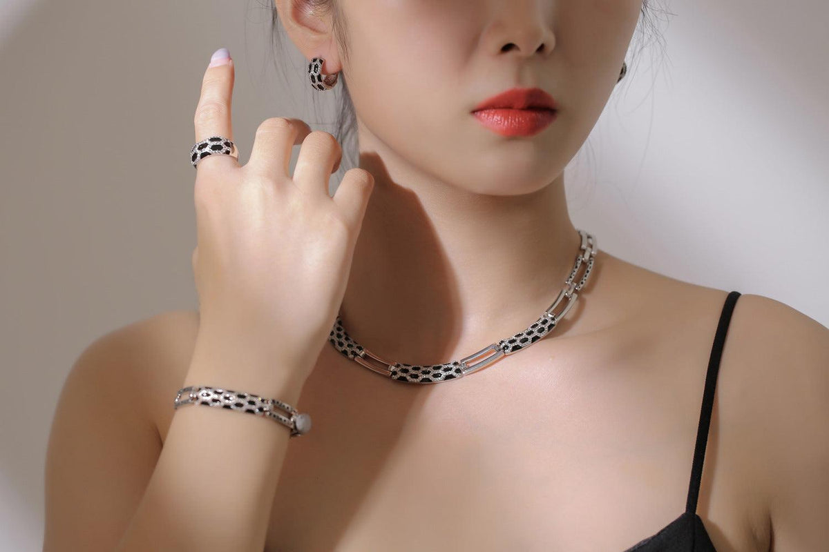 New Korean style diamond earring necklace set - Nioor