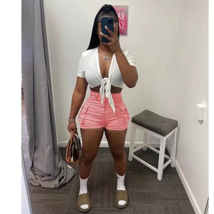 European And American Ins Style Fashion Street Shooting Straight High Waist Slimming Solid Color Workwear Shorts - Nioor