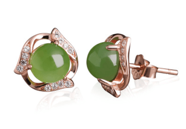 Ethnic style green jade earrings sterling silver and Tianyu earrings with certificate 925 silver rose gold jasper earrings - Nioor