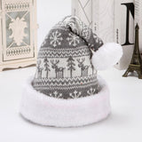 Snowflake Deer Knitted Wool Flannel Christmas Hat - Nioor