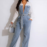 Casual Denim Stitching Plus Size Jumpsuit - Nioor