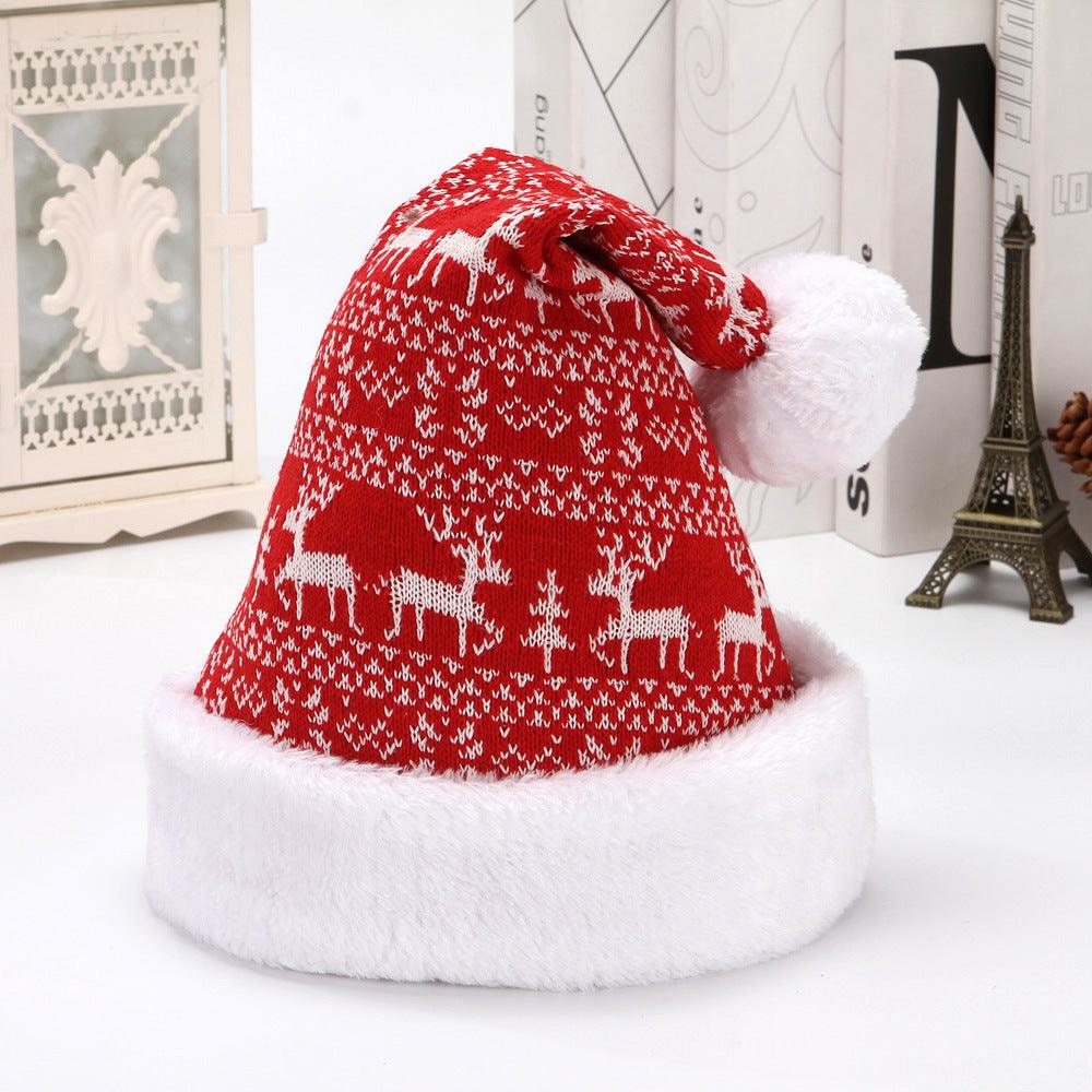 Snowflake Deer Knitted Wool Flannel Christmas Hat - Nioor