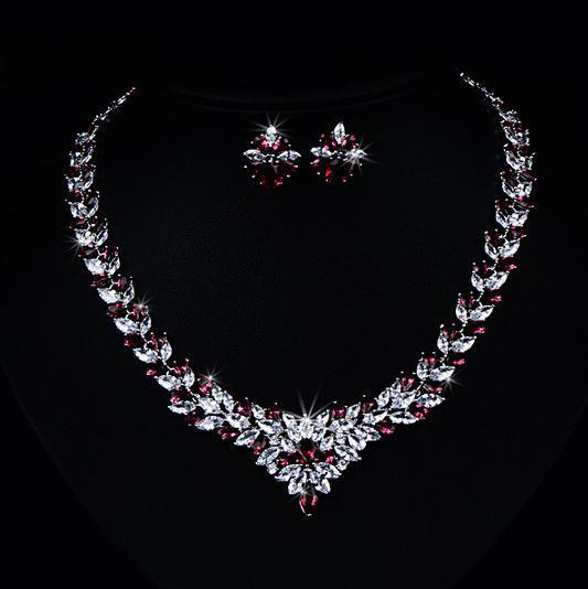 Zircon Flower Stud Necklace Set - Nioor