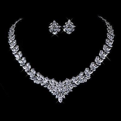 Zircon Flower Stud Necklace Set - Nioor