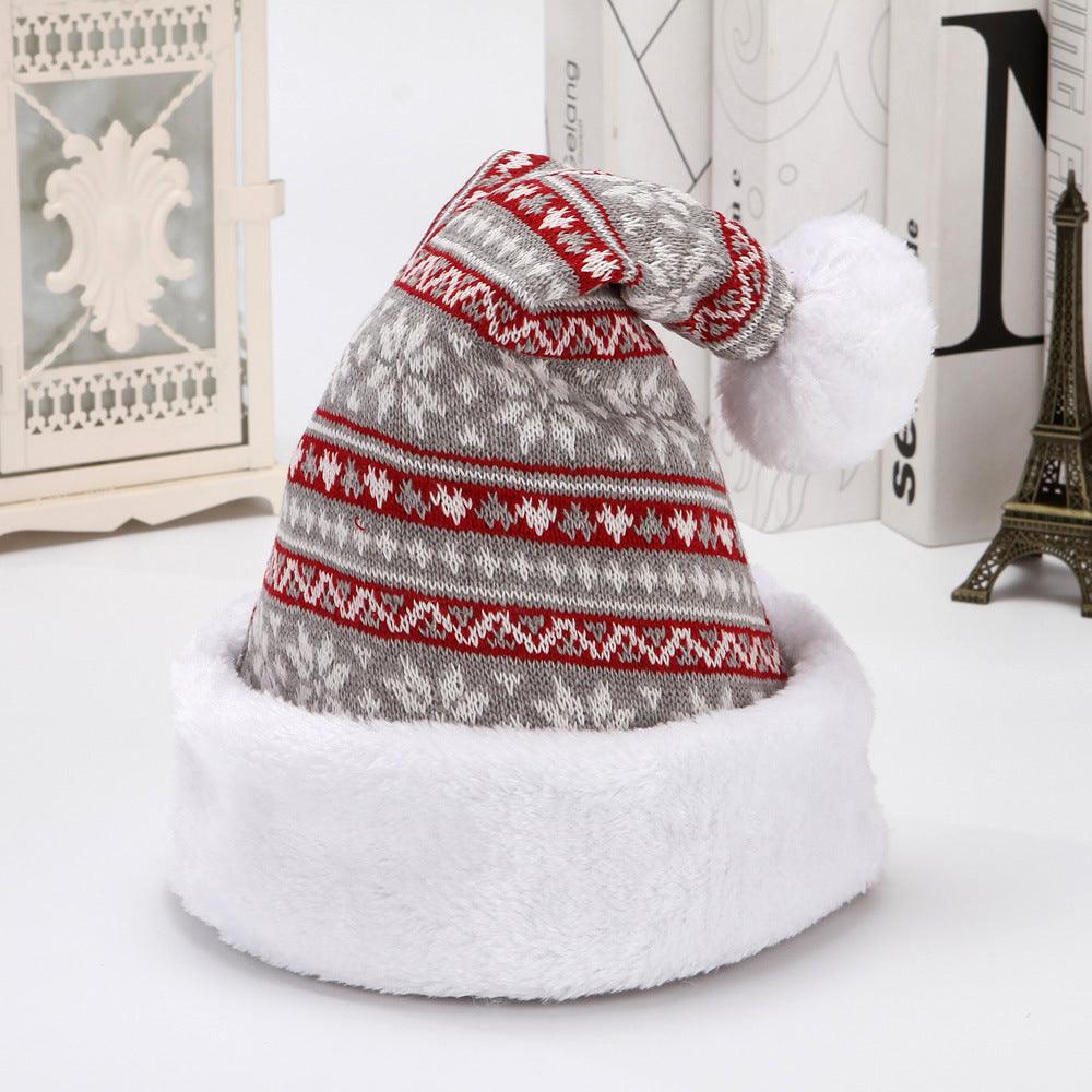 Snowflake Deer Knitted Wool Flannel Christmas Hat - Nioor