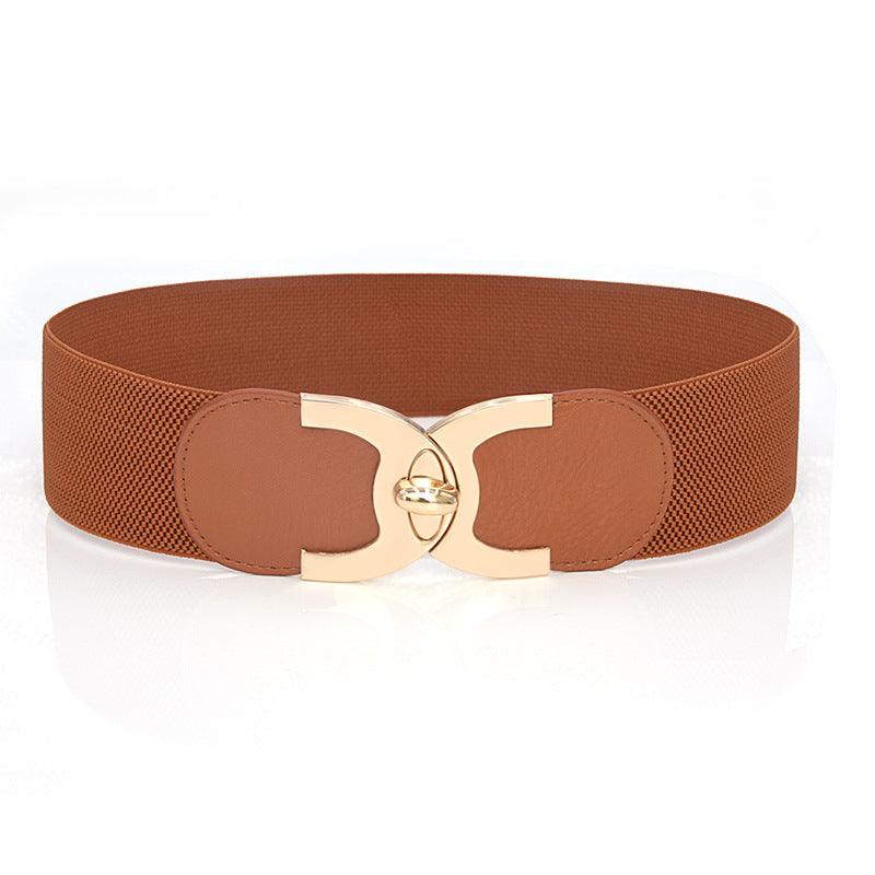 Fastener Decoration Wide Belt Women's Elastic Waistband - Nioor