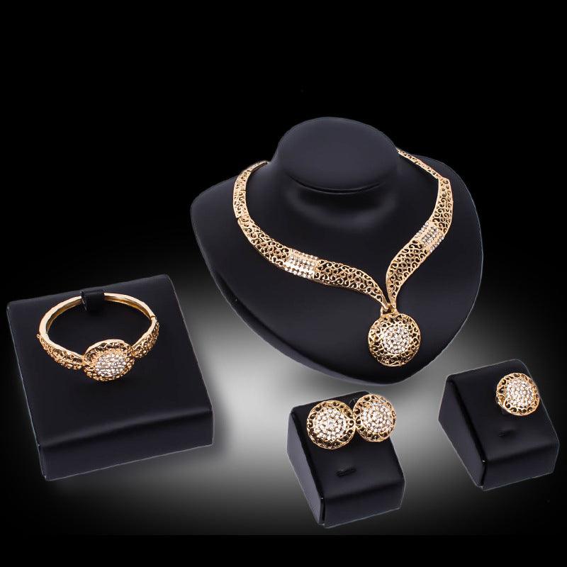 Necklace earrings ring jewelry four piece set - Nioor