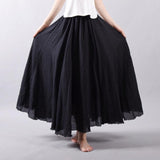 Women's Cotton Linen Elastic-waist Linen A- Line Skirt - Nioor