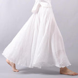 Women's Cotton Linen Elastic-waist Linen A- Line Skirt - Nioor