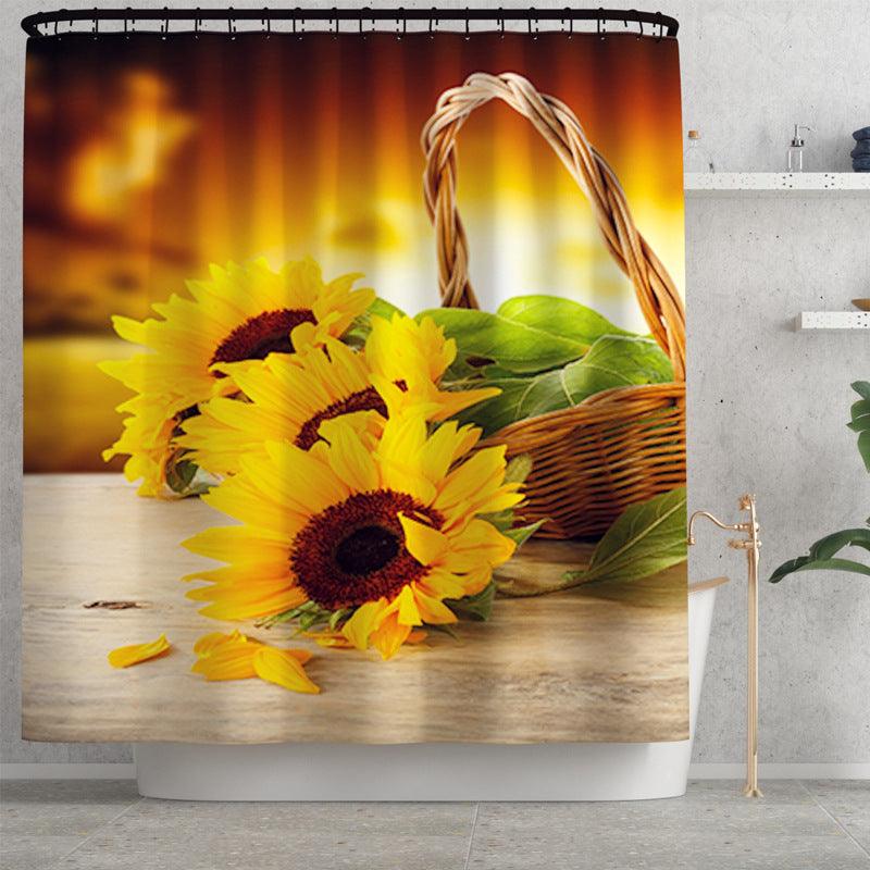 Sunflower Printed Shower Curtain Floor Mat Four-Piece Set - Nioor