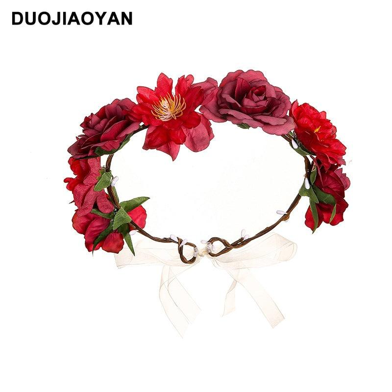 Artificial Fabric Colorful Rose Flower Garland Hair Accessories - Nioor