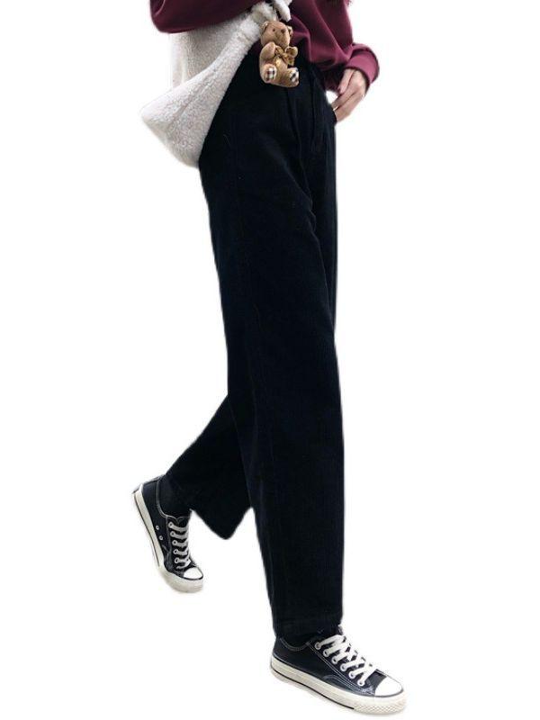 Women's Elastic Waist Corduroy Casual Pants Trousers - Nioor