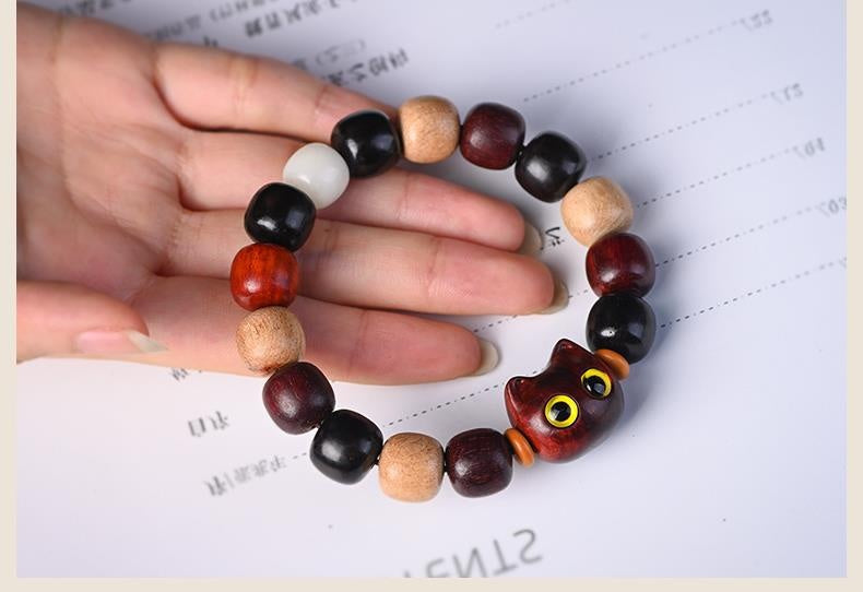 Ebony Carved Kitten Head Wooden Rosewood Beads Bracelet Men And Women