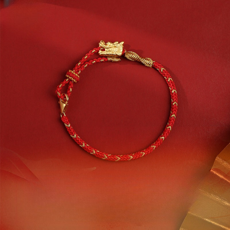 New Year's New Hand-woven National Style This Animal Year Red Rope Pure Silver Carrying Strap